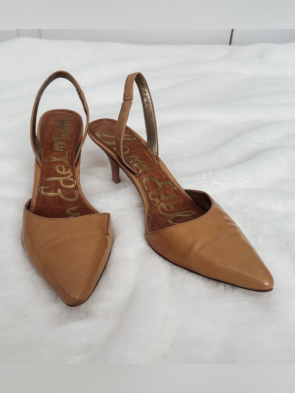 Sam Edelman Tan Pointed-Toe Slingback Heels
